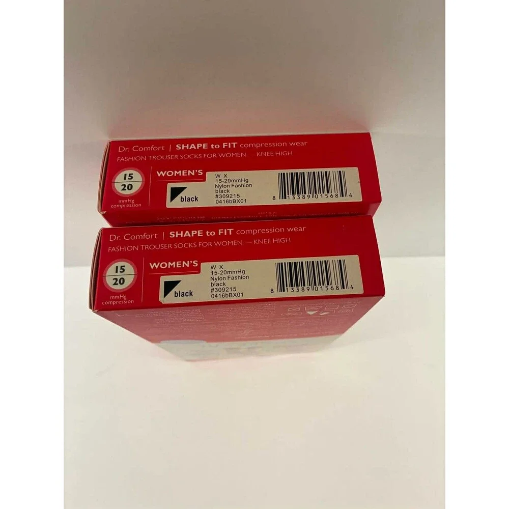 2X Dr Comfort Shape to Fit Womens 15-20 mmHg Compression Socks BLACK‎ Size XL